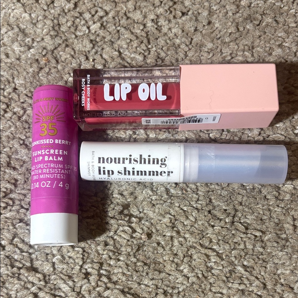 Bath & Body Works Pink Lip Trio — Lip Oil, Balm & Shimmer